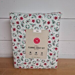 Martha Stewart 3-Piece Flannel Sheet Set Twin 100% Cotton Holiday Floral Pattern